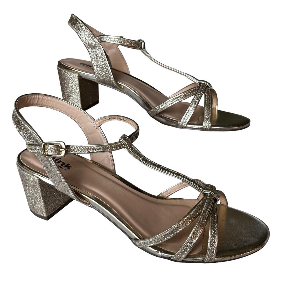 Paradox London PINK Collab “Sadie” GOLD Glitter Sandals 9.5 Glam Formal - Picture 2 of 6